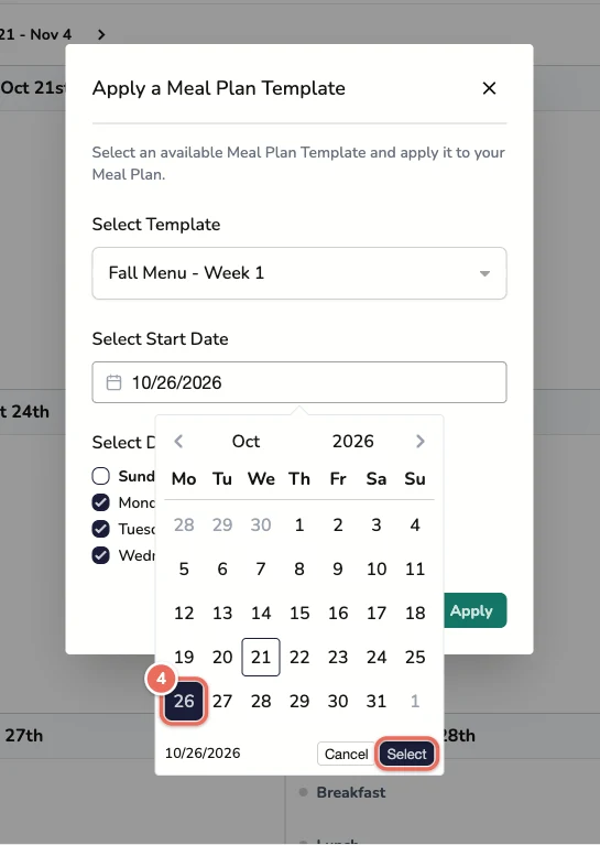 Start date picker