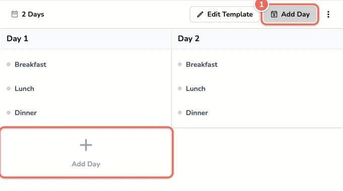 Add Day buttons