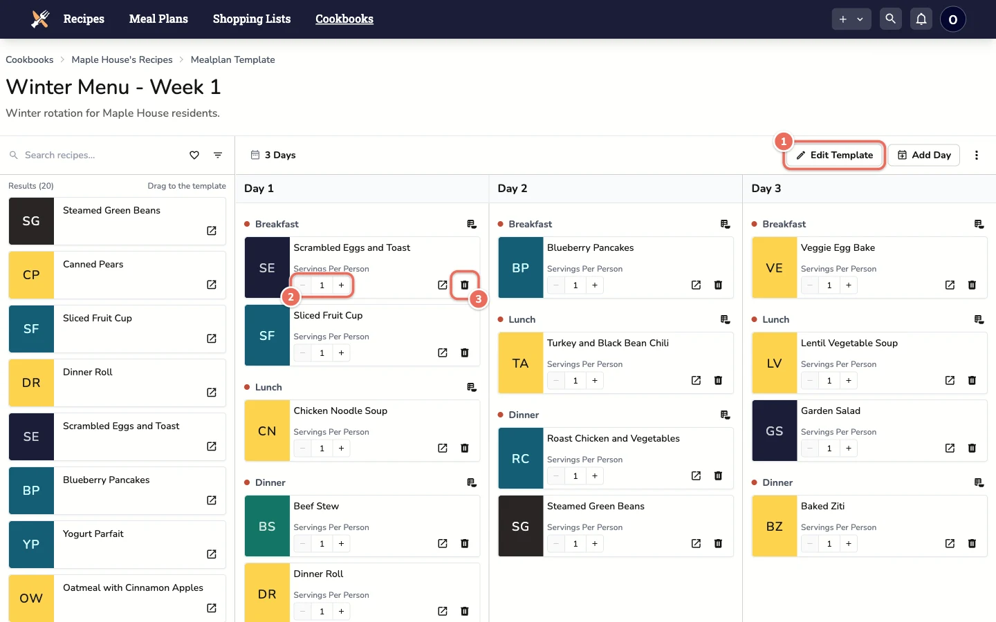Template editor controls