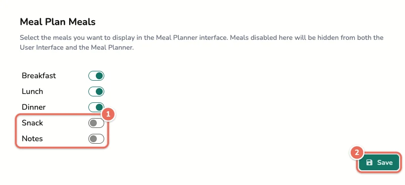 Meal type toggles