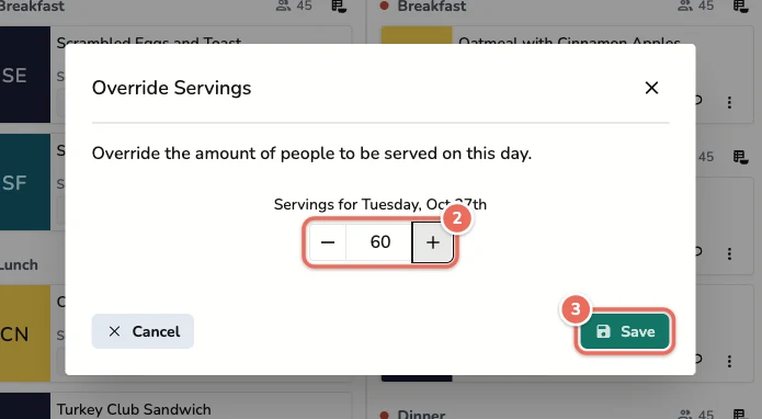 Override Servings dialog