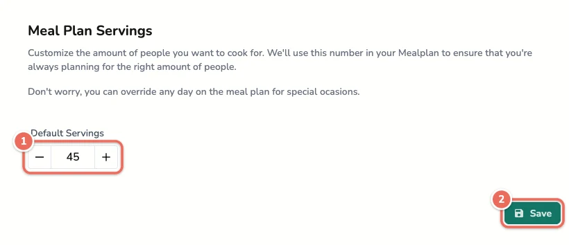 Default Servings setting